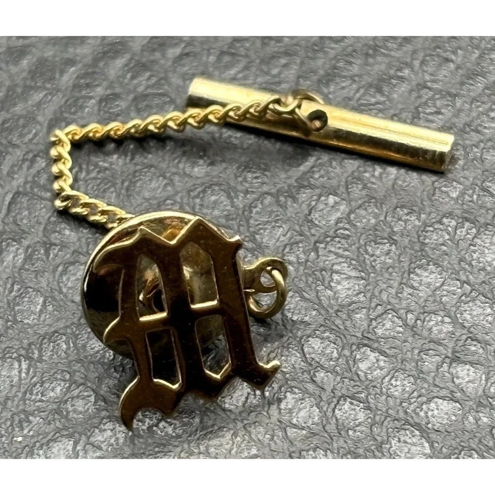 Vintage 14K Yellow Gold Initial M Tie Tack Lapel Suit Pin